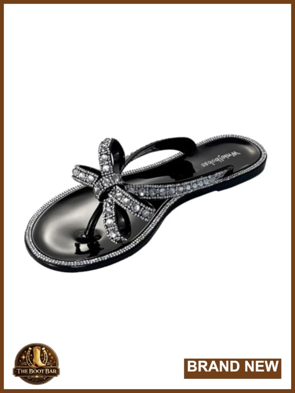 Womens Flat Jelly Flip Flops Crystal Rhinestone Bow Sandals